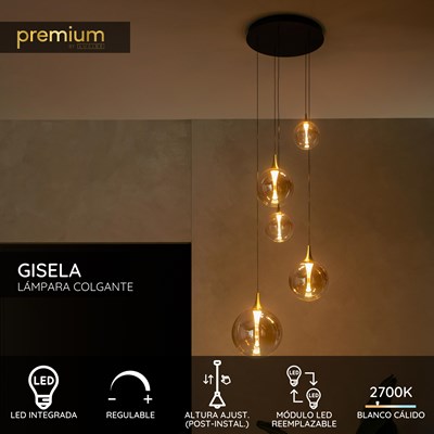 Lucide GISELA - Lámpara colgante - Ø 57 cm - LED Regul. - 2700K - Con módulo LED reemplazable - Ámbar - Premium